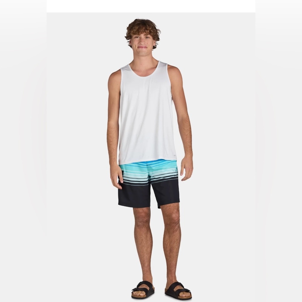 George Men’s Swim Trunks L Black Blue Stripe NWT Quick Dry UPF 50+